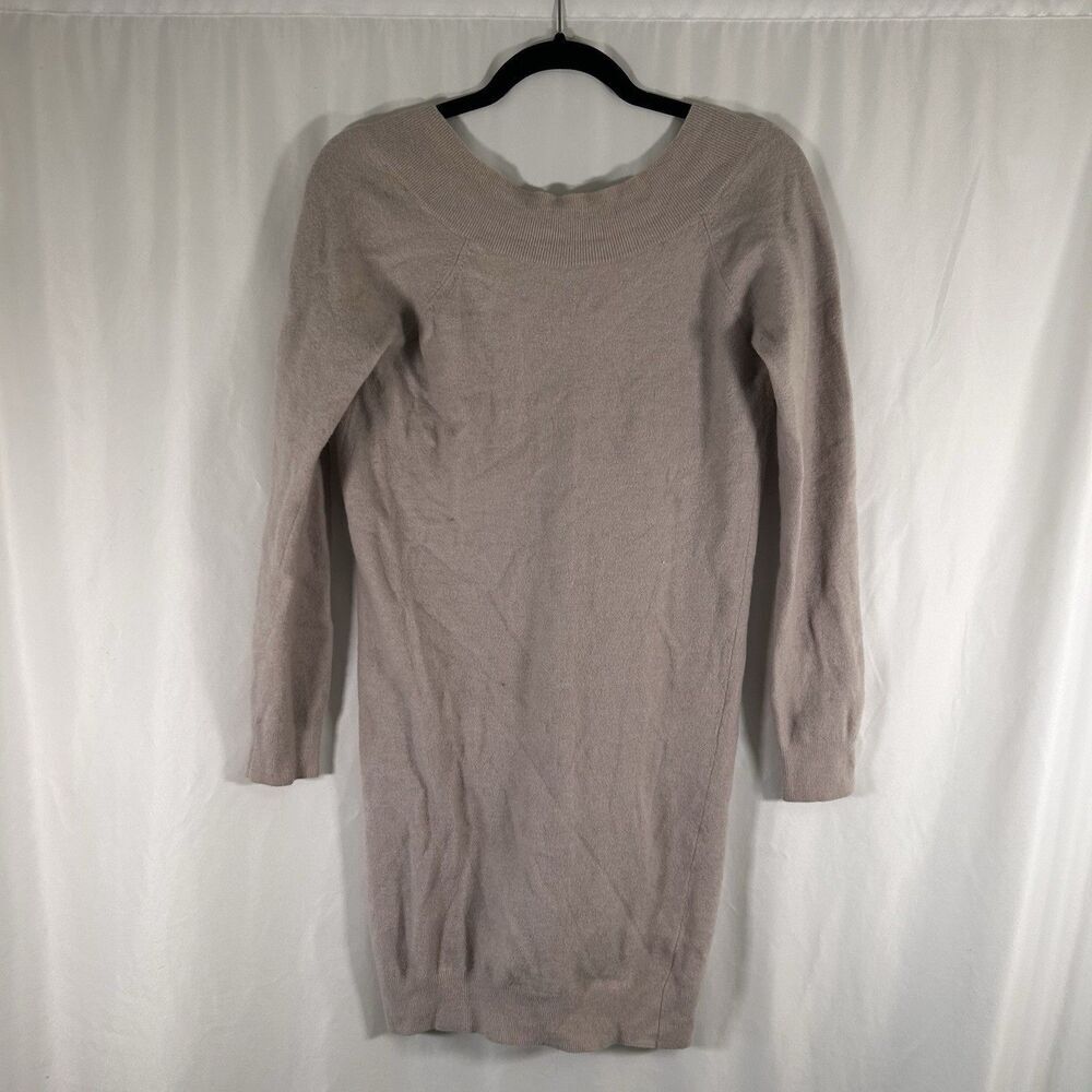 Halston Heritage Sweater Dress Women's Medium Beige Long Sleeve Wool Rabbit Hair